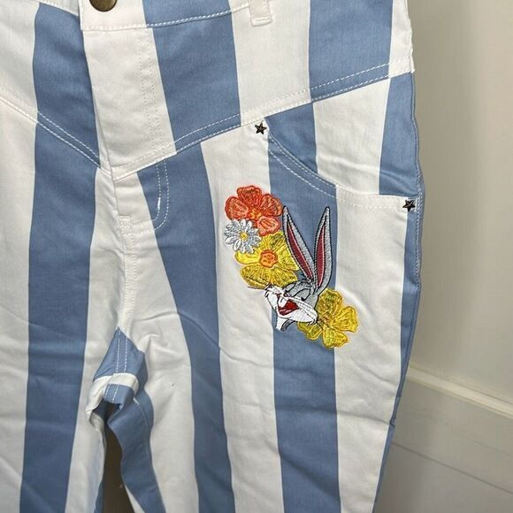 Unique Vintage x Looney Tunes Blue/White Striped Bugs Bunny Cigarette Pants NWT - Picture 3 of 7